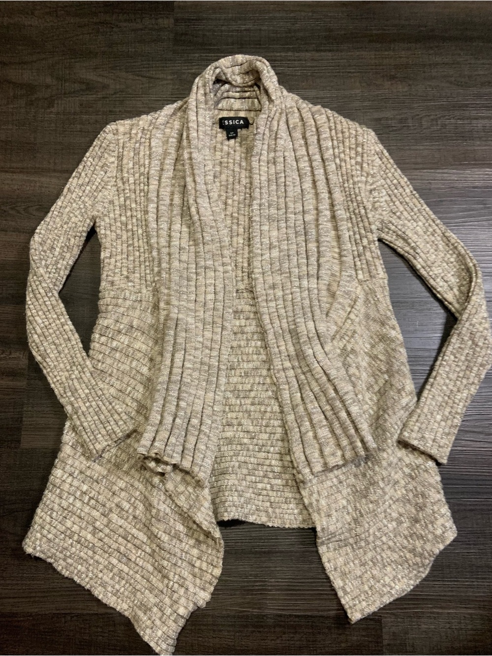 Jessica Neutral Beige Ribbed Open-Front Cardigan